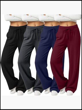 4 Pack Yoga Lounge Pants Wide Leg Sweatpants Jogging Pockets Drawstring